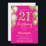 21st Birthday Hot Pink and Gold Balloons Confetti Invitation<br><div class="desc">21st Birthday Hot Pink and Gold Balloons Confetti Invitation. For further customisation,  please click the "Customise it" button and use our design tool to modify this template.</div>