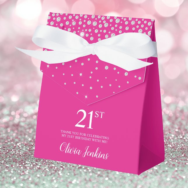 21st Birthday Hot Pink Sparkly Thank You Favour Box (Creator Uploaded)