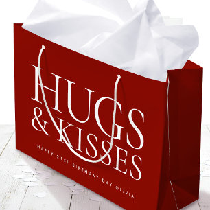 21st Birthday Hugs and Kisses Custom Burgundy Large Gift Bag