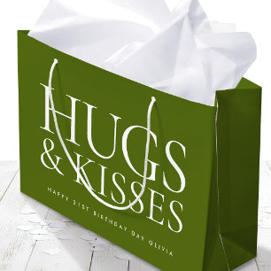 21st Birthday Hugs and Kisses Custom Green Large Gift Bag