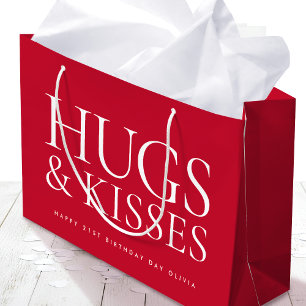 21st Birthday Hugs and Kisses Custom Red Large Gift Bag