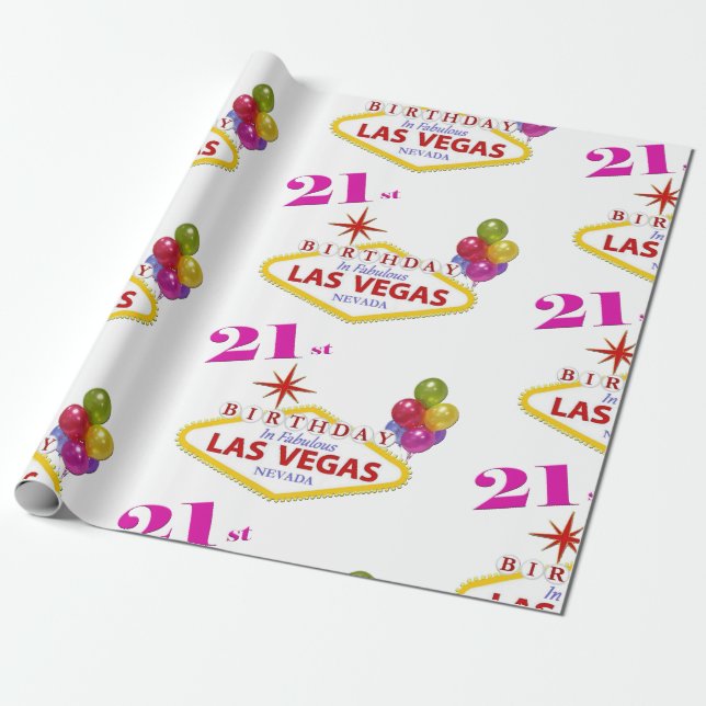 21st Birthday in Las Vegas Wrapping Paper (Unrolled)
