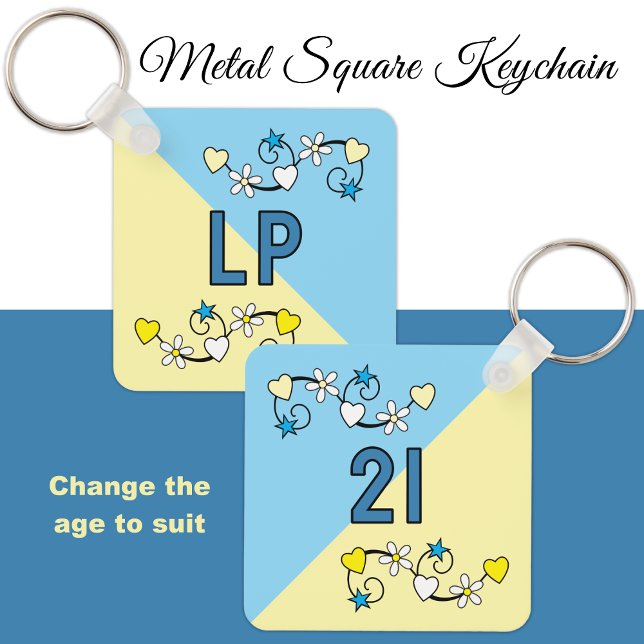 21st birthday initials blue yellow key ring (Creator Uploaded)