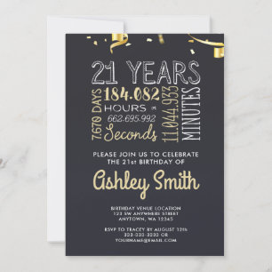 21st Birthday Invitation - 21 Years Hours Seconds