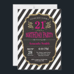21st Birthday Invitation. Black and Gold Glitter Invitation<br><div class="desc">21st Birthday Invitation for women. Pink Black and Gold Birthday Party Invite. Gold Glitter. Pink Floral Flower. Black and White Stripes. Printable Digital. For further customisation,  please click the "Customise it" button and use our design tool to modify this template.</div>