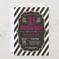 21st Birthday Invitation. Black and Gold Glitter