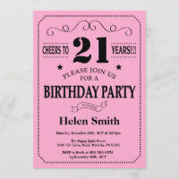 21st Birthday Invitation Black and Pink