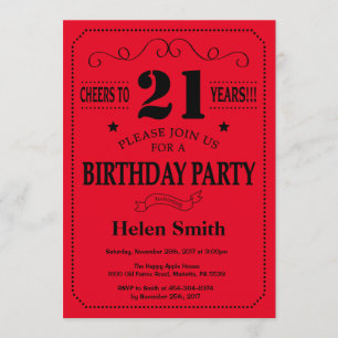 21st Birthday Invitation Black and Red