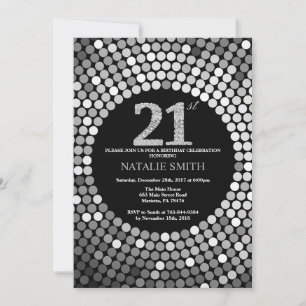 21st Birthday Invitation Black and Silver Glitter
