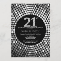 21st Birthday Invitation Black and Silver Glitter