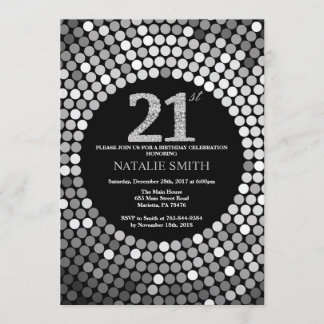 21st Birthday Invitation Black and Silver Glitter