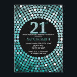 21st Birthday Invitation Black and Teal Glitter<br><div class="desc">21st Birthday Invitation. Black and Teal Glitter. Teal Diamond. Adult Birthday Party. For Men or Women. For further customisation,  please click the "Customise it" button and use our design tool to modify this template.</div>