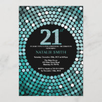 21st Birthday Invitation Black and Teal Glitter