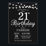 21st Birthday Invitation Black and White<br><div class="desc">21st Birthday Invitation with String Lights. Black Background. Men or Female Lady Elegant bday Invite. 13th 15th 16th 18th 20th 21st 30th 40th 50th 60th 70th 80th 90th 100th,  Any age. For further customisation,  please click the "Customise it" button and use our design tool to modify this template.</div>