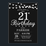 21st Birthday Invitation Black and White<br><div class="desc">21st Birthday Invitation with String Lights. Black Background. Men or Female Lady Elegant bday Invite. 13th 15th 16th 18th 20th 21st 30th 40th 50th 60th 70th 80th 90th 100th,  Any age. For further customisation,  please click the "Customise it" button and use our design tool to modify this template.</div>