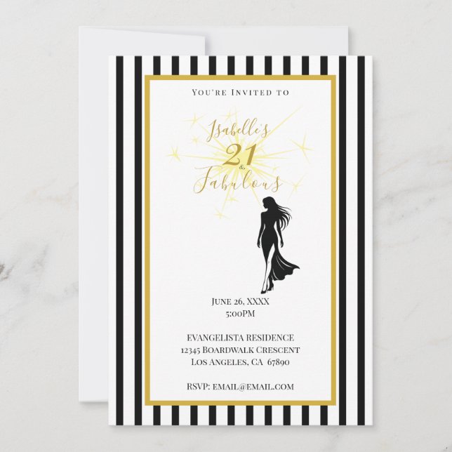 21st Birthday Invitation Black & Gold (Front)