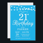 21st Birthday Invitation Blue<br><div class="desc">21st Birthday Invitation with String Lights. Blue Background. Men or Female Lady Elegant bday Invite. 13th 15th 16th 18th 20th 21st 30th 40th 50th 60th 70th 80th 90th 100th,  Any age. For further customisation,  please click the "Customise it" button and use our design tool to modify this template.</div>