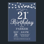 21st Birthday Invitation Blue<br><div class="desc">21st Birthday Invitation with String Lights. Blue Background. Men or Female Lady Elegant bday Invite. 13th 15th 16th 18th 20th 21st 30th 40th 50th 60th 70th 80th 90th 100th,  Any age. For further customisation,  please click the "Customise it" button and use our design tool to modify this template.</div>