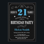 21st Birthday Invitation Blue and Black Chalkboard<br><div class="desc">21st Birthday Invitation Blue and Black Typography. Chalkboard. Black and White Background. Adult Birthday. Male Men or Women Birthday. Kids Boy or Girl Lady Teen Teenage Bday Invite. 13th 15th 16th 18th 20th 21st 30th 40th 50th 60th 70th 80th 90th 100th. Any Age. For further customisation, please click the "Customise...</div>