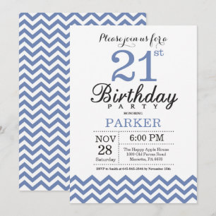 21st Birthday Invitation Blue Chevron