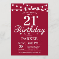 21st Birthday Invitation Burgundy Red