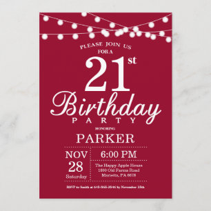 21st Birthday Invitation Burgundy Red