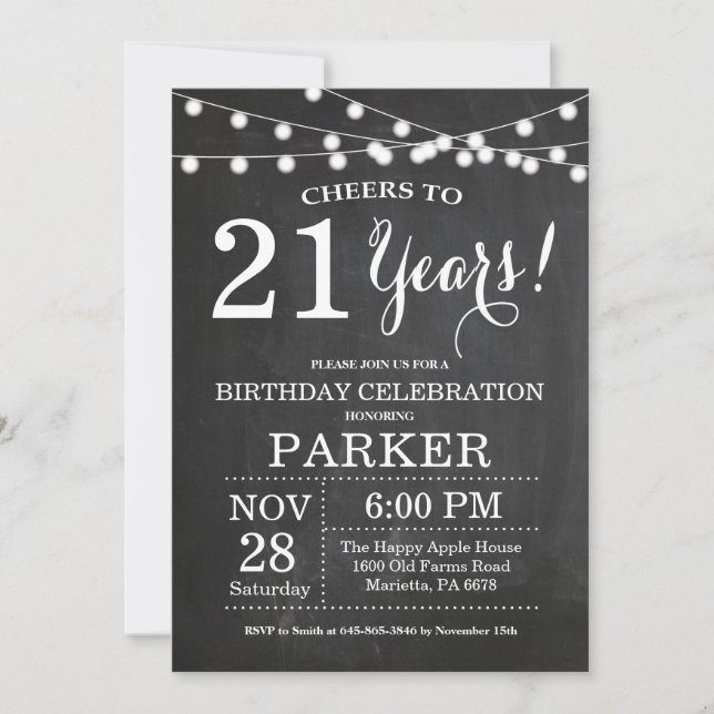 21st Birthday Invitation Chalkboard (Front)