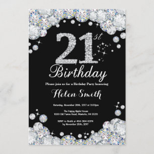 21st Birthday Invitation Chalkboard Silver Diamond