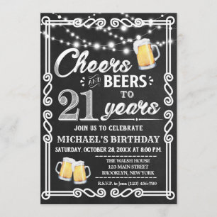 21st Birthday Invitation   Cheers and Beers