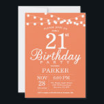 21st Birthday Invitation Coral<br><div class="desc">21st Birthday Invitation with String Lights. Coral Background. Female Lady Elegant bday Invite.  13th 15th 16th 18th 20th 21st 30th 40th 50th 60th 70th 80th 90th 100th,  Any age. For further customisation,  please click the "Customise it" button and use our design tool to modify this template.</div>