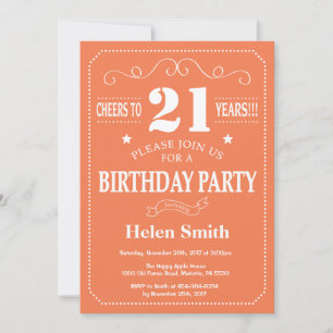 21st Birthday Invitation Coral and White