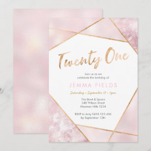 21st Birthday Invitation Geo pink and gold