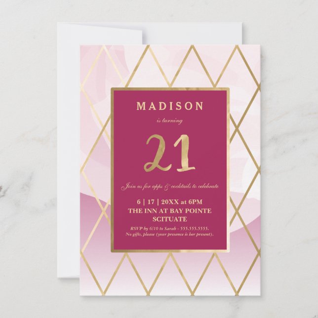 21st Birthday Invitation - Gold, Elegant, Trendy (Front)