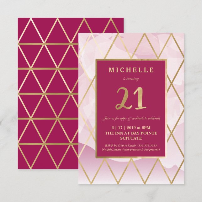 21st Birthday Invitation - Gold, Elegant, Trendy (Front/Back)