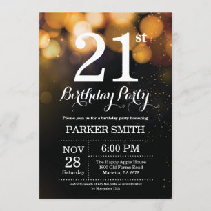 21st Birthday Invitation Gold Glitter
