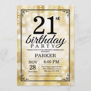 21st Birthday Invitation Gold Glitter