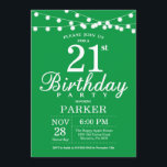 21st Birthday Invitation Green<br><div class="desc">21st Birthday Invitation with String Lights. Green Background. Men or Female Lady Elegant bday Invite. 13th 15th 16th 18th 20th 21st 30th 40th 50th 60th 70th 80th 90th 100th,  Any age. For further customisation,  please click the "Customise it" button and use our design tool to modify this template.</div>