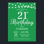 21st Birthday Invitation Green<br><div class="desc">21st Birthday Invitation with String Lights. Green Background. Men or Female Lady Elegant bday Invite. 13th 15th 16th 18th 20th 21st 30th 40th 50th 60th 70th 80th 90th 100th,  Any age. For further customisation,  please click the "Customise it" button and use our design tool to modify this template.</div>