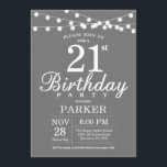 21st Birthday Invitation Grey and White<br><div class="desc">21st Birthday Invitation with String Lights. Grey Background. Men or Female Lady Elegant bday Invite. 13th 15th 16th 18th 20th 21st 30th 40th 50th 60th 70th 80th 90th 100th,  Any age. For further customisation,  please click the "Customise it" button and use our design tool to modify this template.</div>
