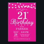 21st Birthday Invitation Hot Pink<br><div class="desc">21st Birthday Invitation with String Lights. Hot Pink Background. Female Lady Elegant bday Invite. 13th 15th 16th 18th 20th 21st 30th 40th 50th 60th 70th 80th 90th 100th,  Any age. For further customisation,  please click the "Customise it" button and use our design tool to modify this template.</div>
