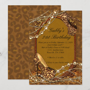 21st Birthday Invitation, Leopard print invitation