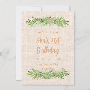 21st Birthday Invitation – Linen Greenery   Twenty