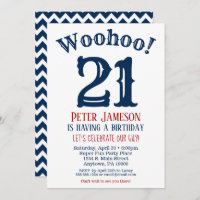21st Birthday Invitation Mens Navy Blue