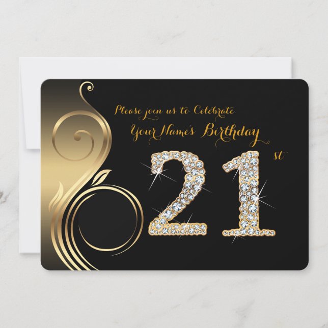 21st,Birthday Invitation,Number Diamond,Photo Invitation (Front)
