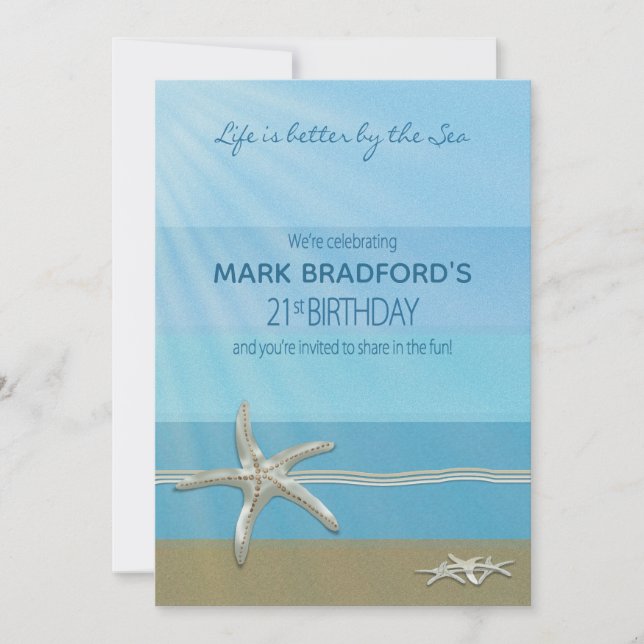 21st Birthday Invitation, Ocean, Starfish, Name Invitation (Front)