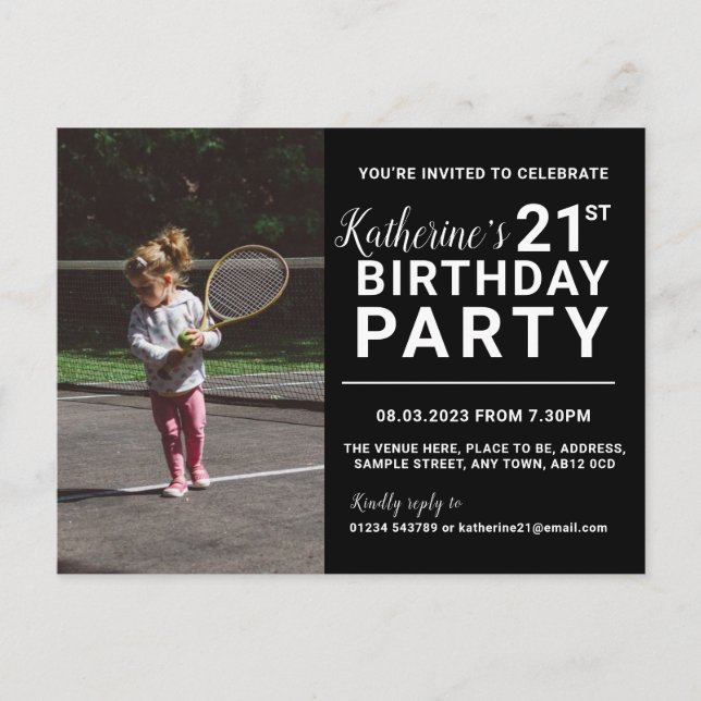21st Birthday Invitation Photo Card Black (Front)