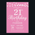 21st Birthday Invitation Pink<br><div class="desc">21st Birthday Invitation with String Lights. Pink Background. Female Lady Elegant bday Invite. 13th 15th 16th 18th 20th 21st 30th 40th 50th 60th 70th 80th 90th 100th,  Any age. For further customisation,  please click the "Customise it" button and use our design tool to modify this template.</div>