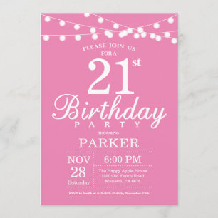 21st Birthday Invitation Pink