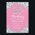 21st Birthday Invitation Pink and Silver Diamond<br><div class="desc">21st Birthday Invitation. Pink and Silver Rhinestone Diamond. Elegant Birthday Bash invite. Adult Birthday. Women Birthday. Men Birthday. For further customisation,  please click the "Customise it" button and use our design tool to modify this template.</div>