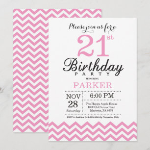 21st Birthday Invitation Pink Chevron